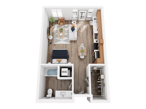 Floor plan for studio, 1 bath, 615 sqft